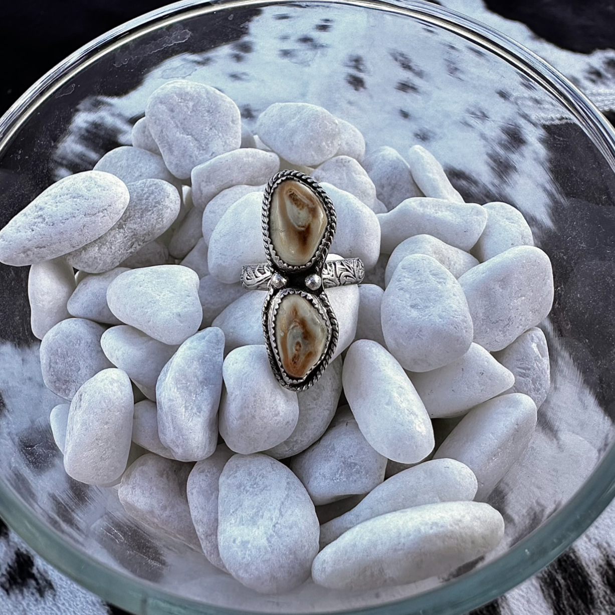 Double Elk Ivory Ring