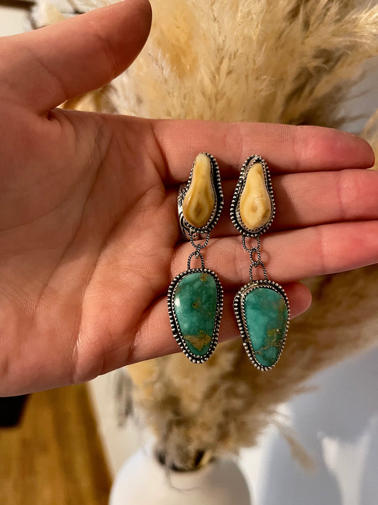 Elk Ivory + Turquoise Earrings
